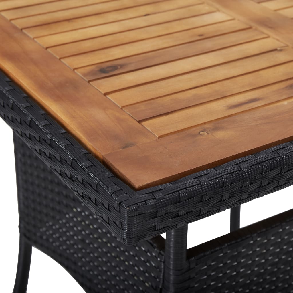 Galleria Design Outdoor Dining Table Black Poly Rattan and Solid Acacia Wood