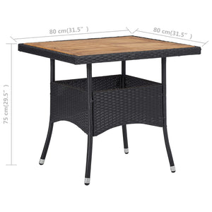 Galleria Design Outdoor Dining Table Black Poly Rattan and Solid Acacia Wood