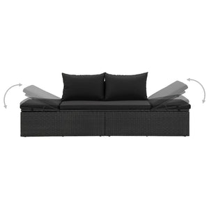 Galleria Design Sun Bed with Cushions Poly Rattan Black