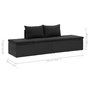 Galleria Design Sun Bed with Cushions Poly Rattan Black