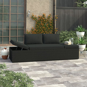 Galleria Design Sun Bed with Cushions Poly Rattan Black