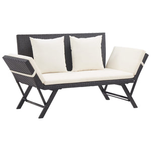 Galleria Design Garden Bench with Cushions 176 cm Black Poly Rattan