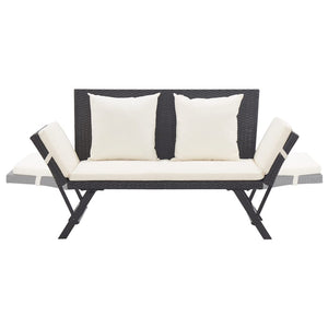 Galleria Design Garden Bench with Cushions 176 cm Black Poly Rattan