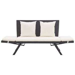 Galleria Design Garden Bench with Cushions 176 cm Black Poly Rattan