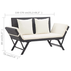 Galleria Design Garden Bench with Cushions 176 cm Black Poly Rattan