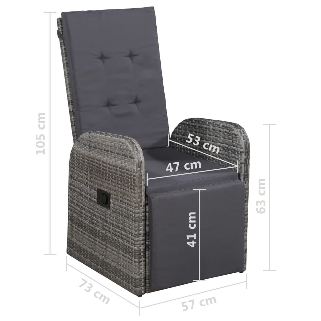 Galleria Design Reclining Garden Chair with Cushion Poly Rattan Grey