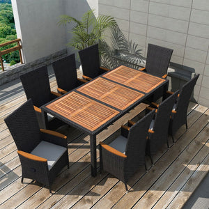 Galleria Design 9 Piece Outdoor Dining Set Poly Rattan Acacia Wood Black