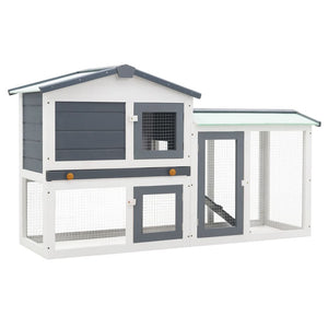 Galleria Design Outdoor Large Rabbit Hutch Grey and White 145 x 45 x 84 Wood