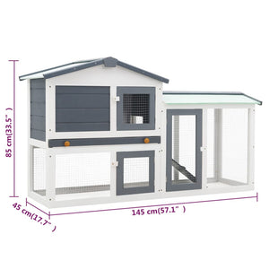 Galleria Design Outdoor Large Rabbit Hutch Grey and White 145 x 45 x 84 Wood