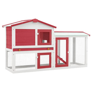 Galleria Design Outdoor Large Rabbit Hutch Red and White 145 x 45 x 84 Wood