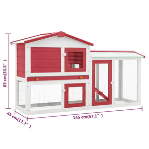 Galleria Design Outdoor Large Rabbit Hutch Red and White 145 x 45 x 84 Wood