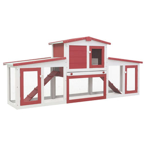 Galleria Design Outdoor Large Rabbit Hutch Red and White 204x45x85 cm Wood