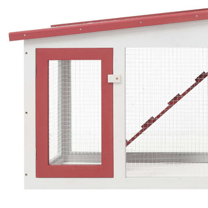 Galleria Design Outdoor Large Rabbit Hutch Red and White 204x45x85 cm Wood