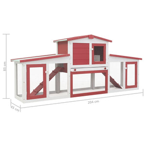 Galleria Design Outdoor Large Rabbit Hutch Red and White 204x45x85 cm Wood