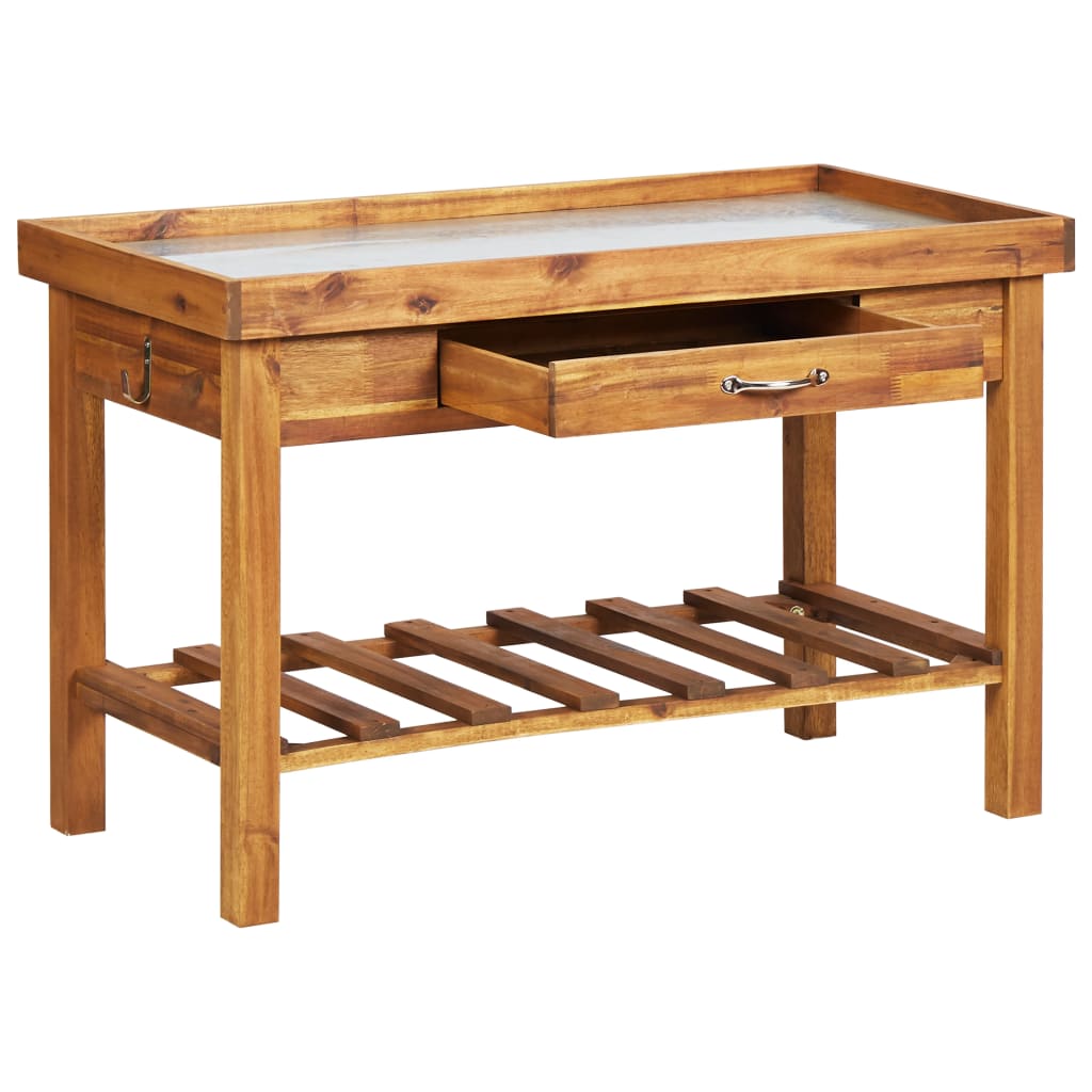 Galleria Design Garden Work Bench with Zinc Top Solid Acacia Wood