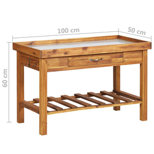 Galleria Design Garden Work Bench with Zinc Top Solid Acacia Wood