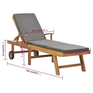 Galleria Design Sun Lounger with Cushion Solid Teak Wood Dark Grey