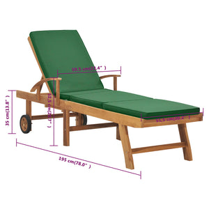 Galleria Design Sun Lounger with Cushion Solid Teak Wood Green