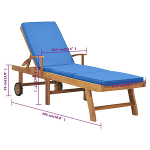 Galleria Design Sun Lounger with Cushion Solid Teak Wood Blue