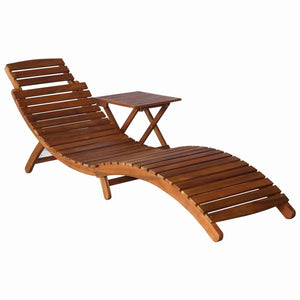 Galleria Design Sunlounger with Table Solid Acacia Wood Brown