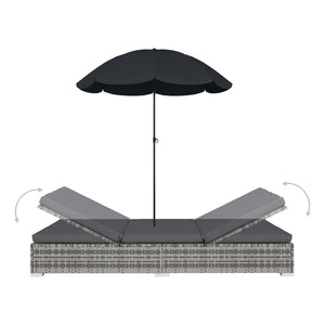 Galleria Design Outdoor Lounge Bed with Umbrella Poly Rattan Grey