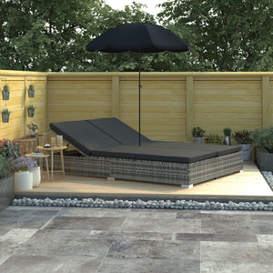 Galleria Design Outdoor Lounge Bed with Umbrella Poly Rattan Grey