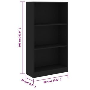 Galleria Design 3-Tier Book Cabinet Black 60x24x109 cm Engineered Wood