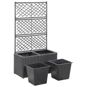 Galleria Design Trellis Raised Bed with 2 Pots 58x30x107 cm Poly Rattan Black