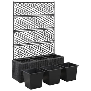 Galleria Design Trellis Raised Bed with 3 Pots 83x30x130 cm Poly Rattan Black