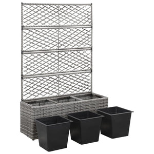 Galleria Design Trellis Raised Bed with 3 Pots 83x30x130 cm Poly Rattan Grey