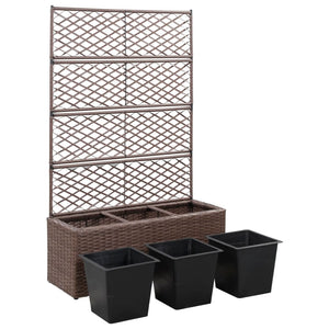 Galleria Design Trellis Raised Bed with 3 Pots 83x30x130 cm Poly Rattan Brown