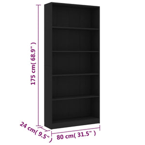 Galleria Design 5-Tier Book Cabinet Black 80x24x175 cm Engineered Wood