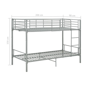 Galleria Design Bunk Bed without Mattress Grey Metal 90x200 cm