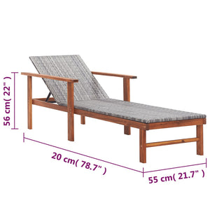 Galleria Design Sun Lounger Poly Rattan and Solid Acacia Wood Grey