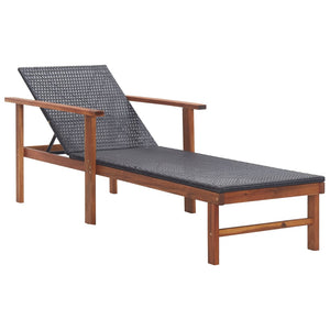 Galleria Design Sun Lounger Poly Rattan and Solid Acacia Wood Black