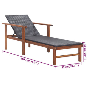 Galleria Design Sun Lounger Poly Rattan and Solid Acacia Wood Black