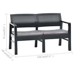 Galleria Design 2-Seater Garden Bench with Cushions 120 cm Plastic Anthracite