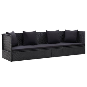 Galleria Design Garden Bed with Cushion and Pillow Poly Rattan Black