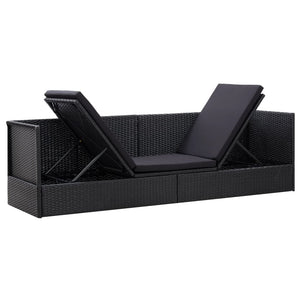 Galleria Design Garden Bed with Cushion and Pillow Poly Rattan Black