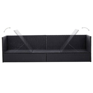 Galleria Design Garden Bed with Cushion and Pillow Poly Rattan Black