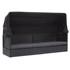 Galleria Design Outdoor Sofa Bed with Canopy Poly Rattan Black