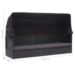 Galleria Design Outdoor Sofa Bed with Canopy Poly Rattan Black