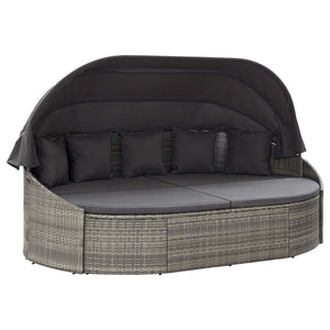 Galleria Design Outdoor Lounge Bed with Canopy Poly Rattan Grey