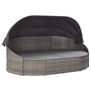 Galleria Design Outdoor Lounge Bed with Canopy Poly Rattan Grey