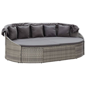 Galleria Design Outdoor Lounge Bed with Canopy Poly Rattan Grey