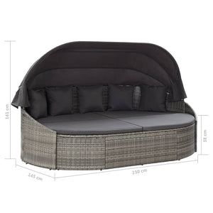 Galleria Design Outdoor Lounge Bed with Canopy Poly Rattan Grey