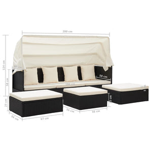 Galleria Design Garden Lounge Bed with Roof Black Poly Rattan