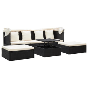 Galleria Design Garden Lounge Bed with Roof Black Poly Rattan