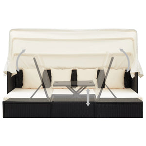 Galleria Design Garden Lounge Bed with Roof Black Poly Rattan