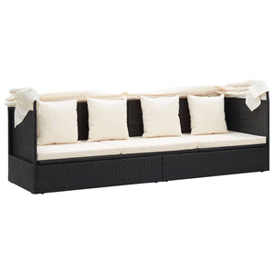 Galleria Design Garden Lounge Bed with Roof Black Poly Rattan